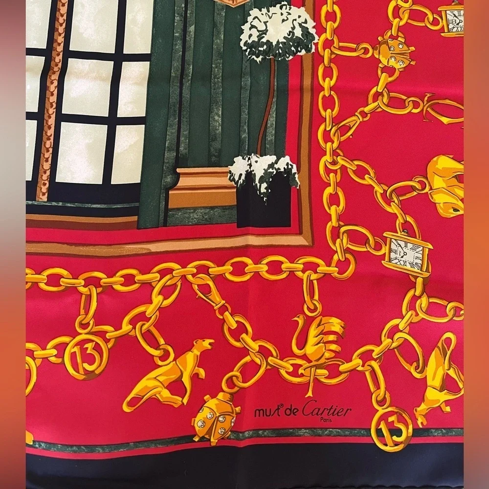 Rare Cartier Boutique Facade Paris Silk Scarf Collectible Vintage 1970-1980